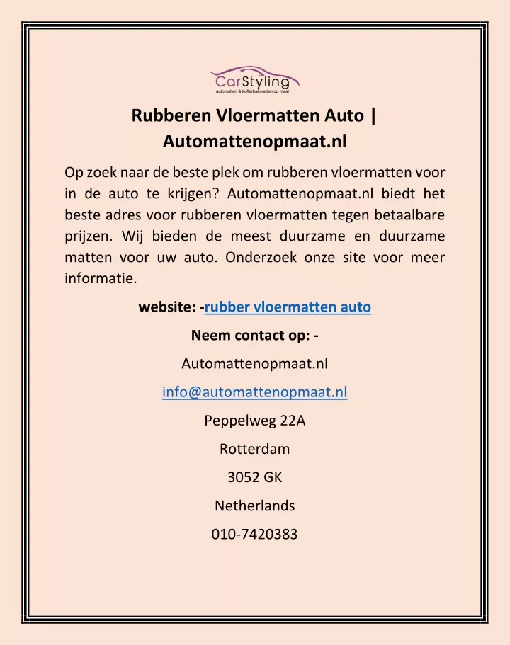 rubberen vloermatten auto automattenopmaat nl