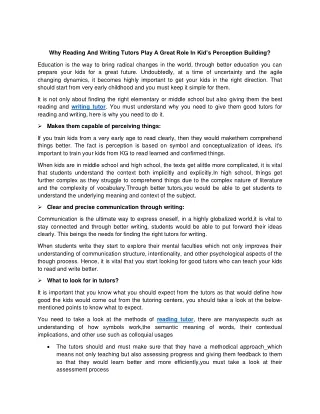 why reading and writing tutors play a great role