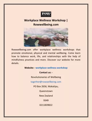 Workplace Wellness Workshop | Rowwellbeing.com