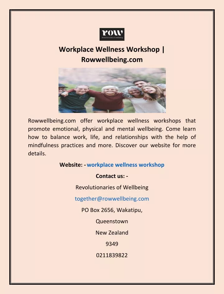 workplace wellness workshop rowwellbeing com