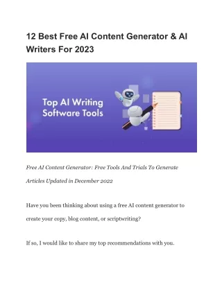 12 Best Free AI Content Generator & AI Writers For 2023