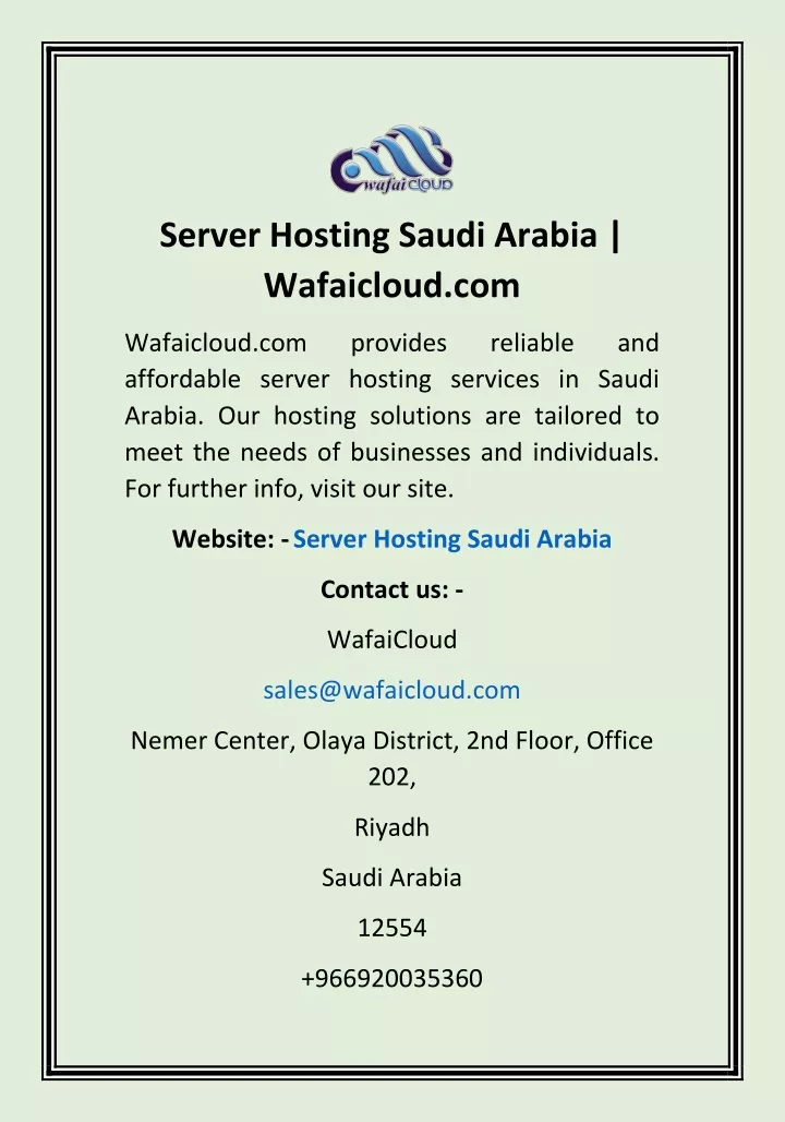 server hosting saudi arabia wafaicloud com