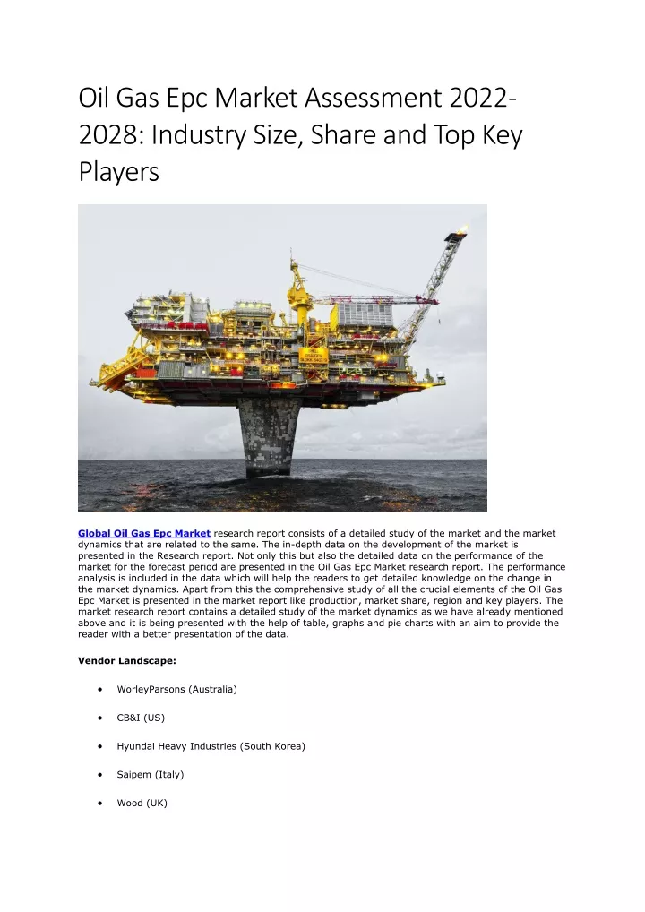 oil gas epc market assessment 2022 2028 industry