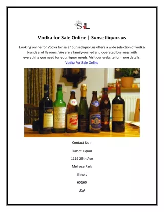 Vodka for Sale Online  Sunsetliquor.us