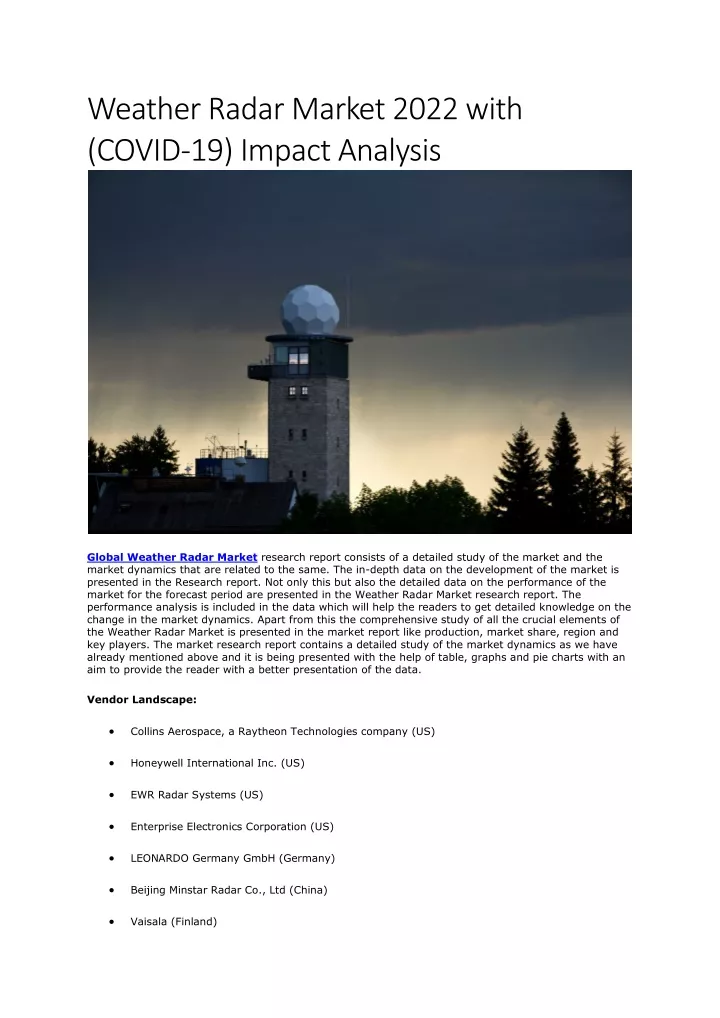 weather radar market 2022 with covid 19 impact