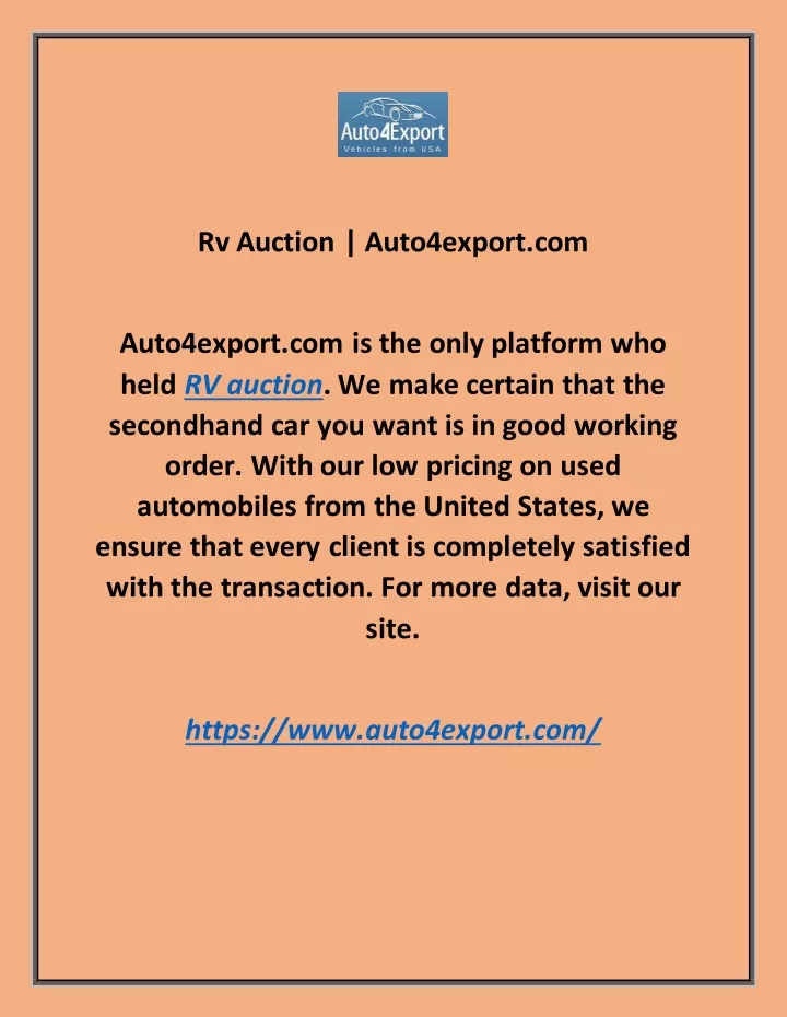 rv auction auto4export com