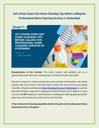 let s know some fast home cleaning tips before