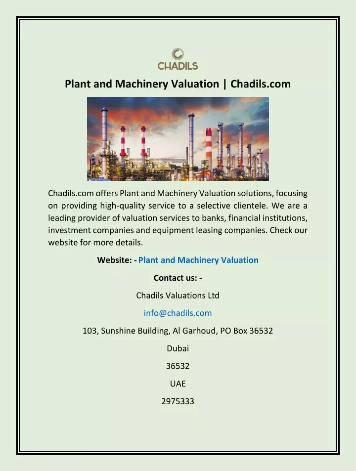 plant and machinery valuation chadils com