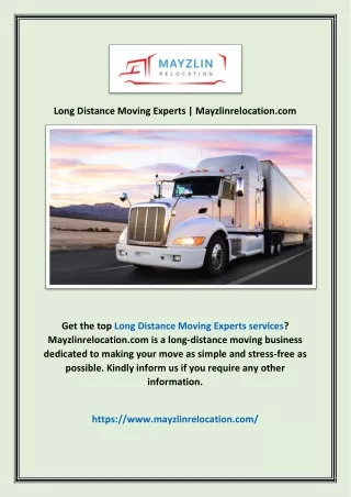 Long Distance Moving Experts | Mayzlinrelocation.com