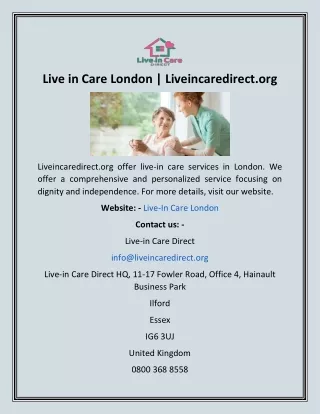Live-in Care London  Liveincaredirect.org