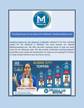 Coaching Classes for Jee Advanced in Bhiwadi | Modulusacademy.com