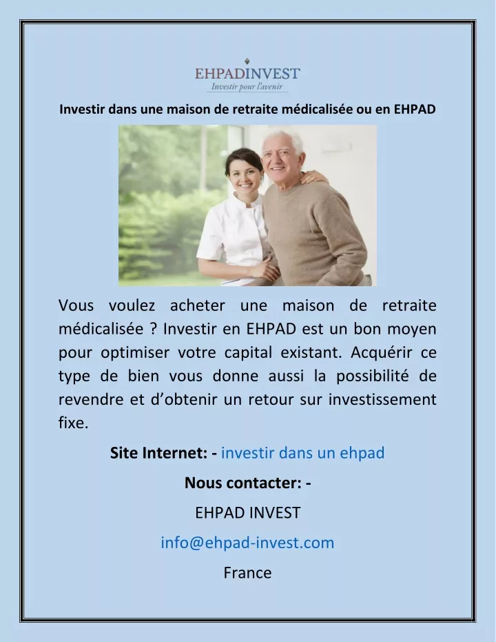 investir dans une maison de retraite m dicalis