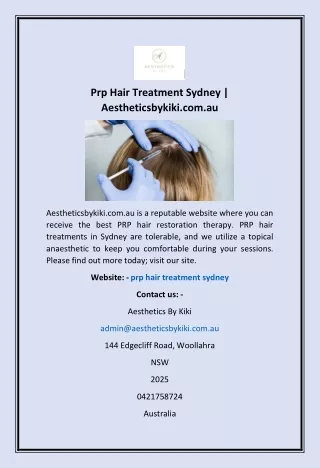 Prp Hair Treatment Sydney | Aestheticsbykiki.com.au