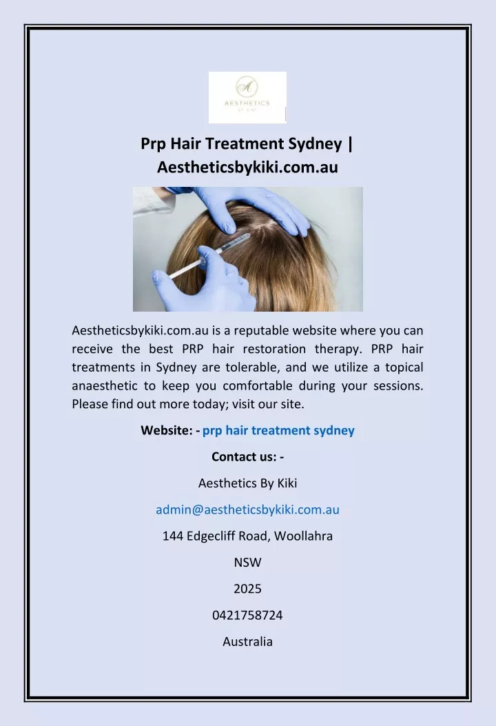 prp hair treatment sydney aestheticsbykiki com au