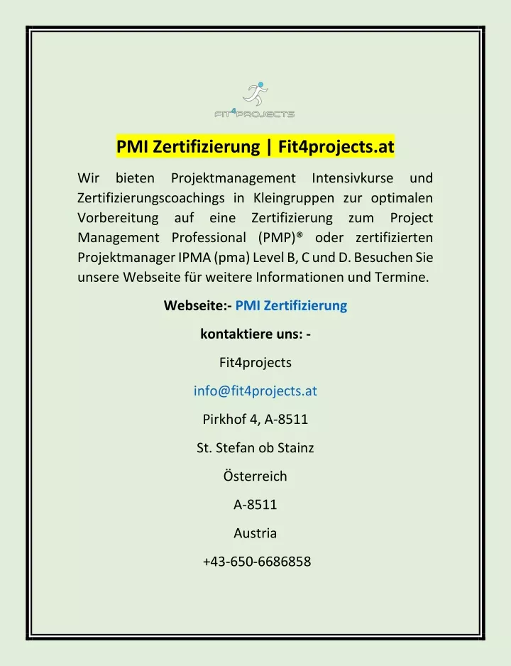 pmi zertifizierung fit4projects at