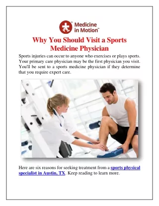 Why You Should Visit a Sports Medicine Physician