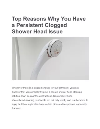 Top Reasons Why You Have a Persistent Clogged Shower Head Issuent
