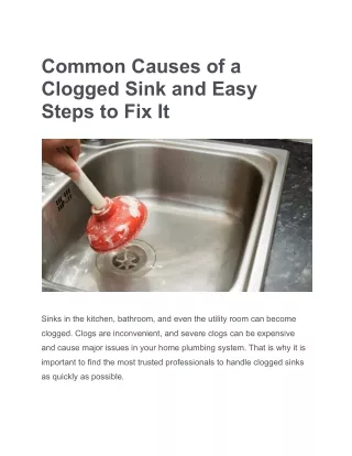 Common Causes of a Clogged Sink and Easy Steps to Fix It