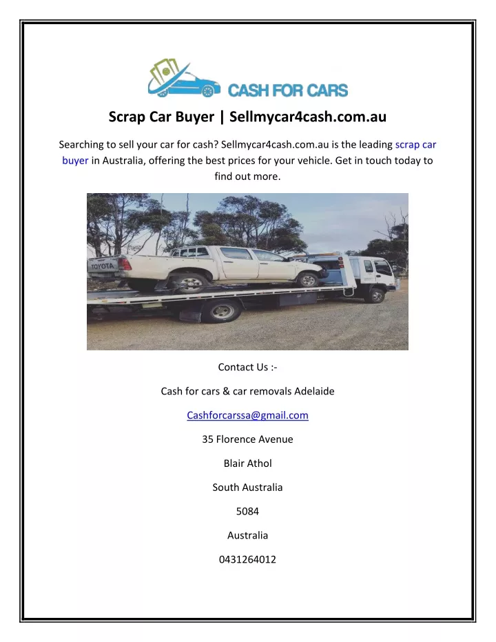 scrap car buyer sellmycar4cash com au