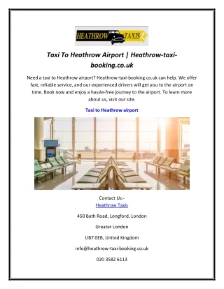 Taxi To Heathrow Airport | Heathrow-taxi-booking.co.uk