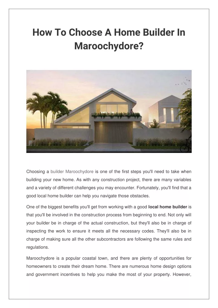 how to choose a home builder in maroochydore