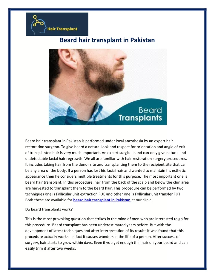 beard hair transplant in pakistan