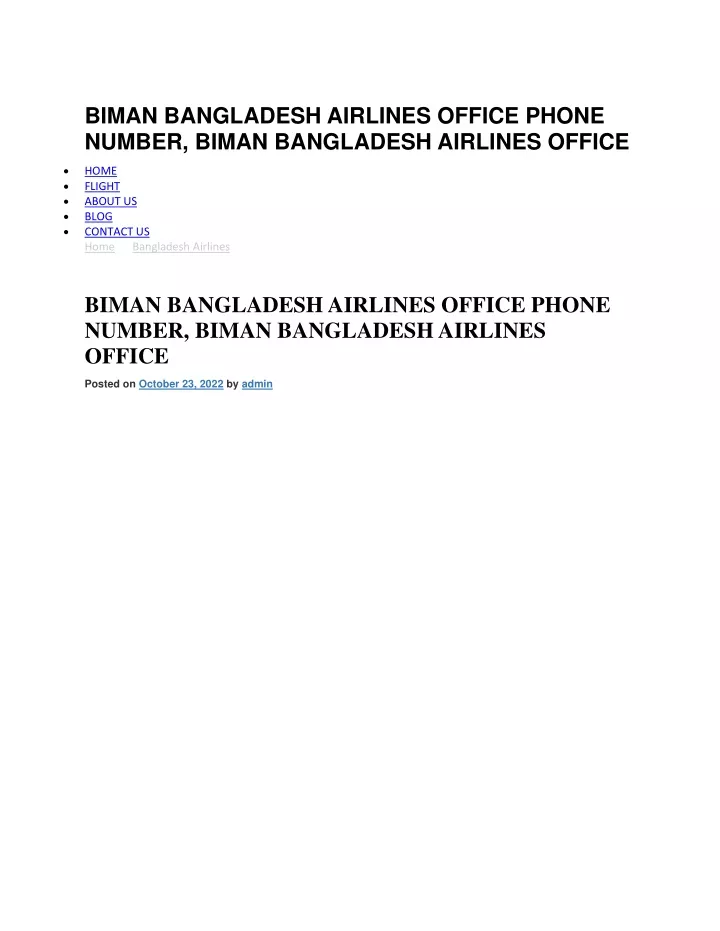 biman bangladesh airlines office phone number