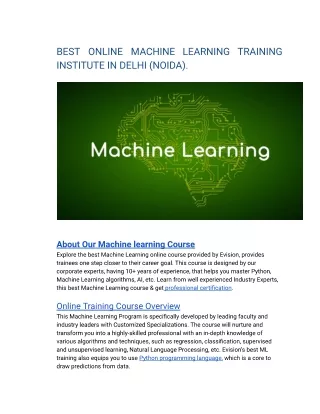 BEST ONLINE MACHINE LEARNING TRAINING INSTITUTE IN DELHI (NOIDA).