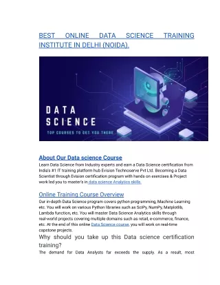 BEST ONLINE DATA SCIENCE TRAINING INSTITUTE IN DELHI (NOIDA).