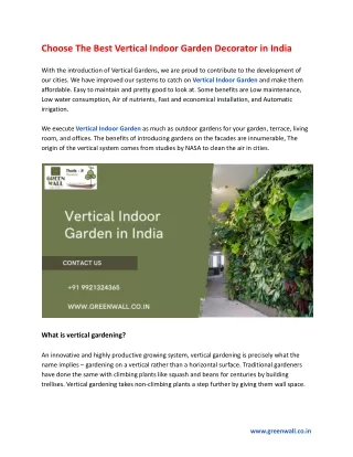 Choose The Best Vertical Indoor Garden Decorator in India