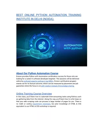 BEST ONLINE PYTHON AUTOMATION TRAINING INSTITUTE IN DELHI (NOIDA).