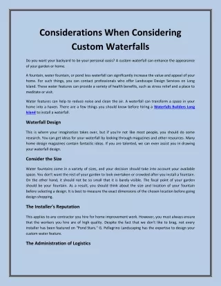 considerations when considering custom waterfalls