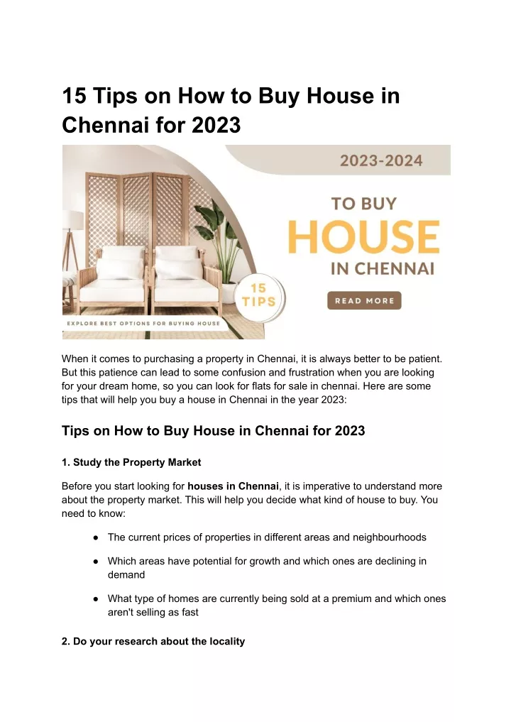 15 tips on how to buy house in chennai for 2023