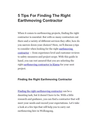 5 Tips For Finding The Right Earthmoving Contractor