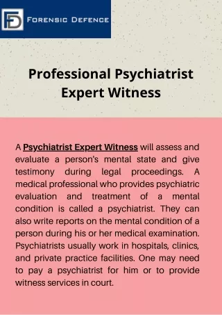 Professional Psychiatrist Expert Witness