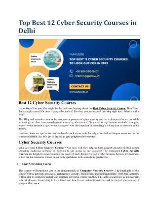 top best 12 cyber security courses in delhi