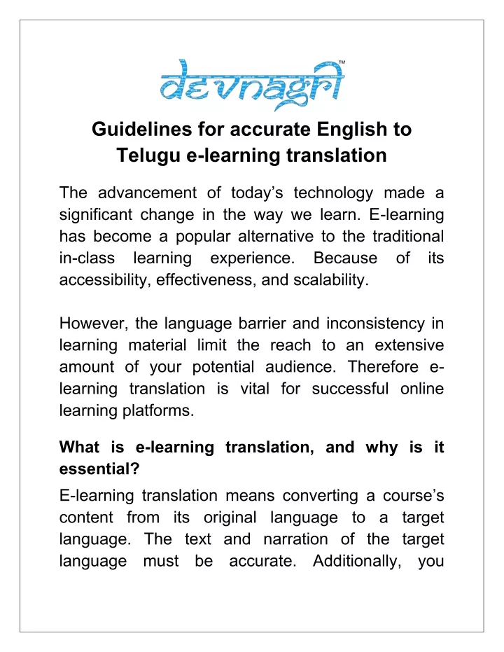guidelines for accurate english to telugu