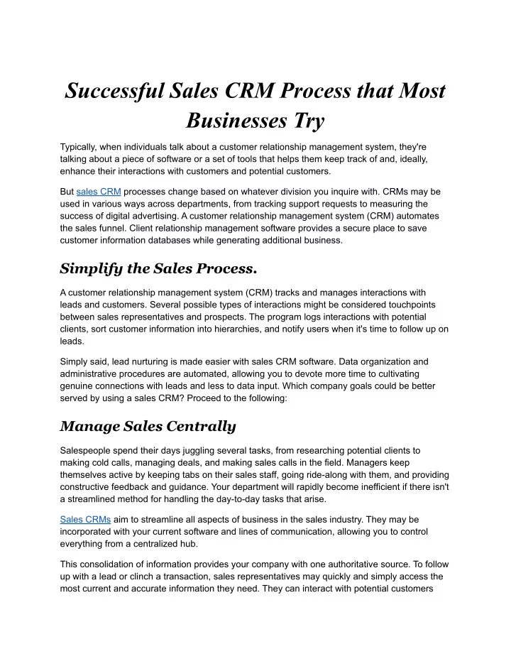 successful sales crm process that most businesses