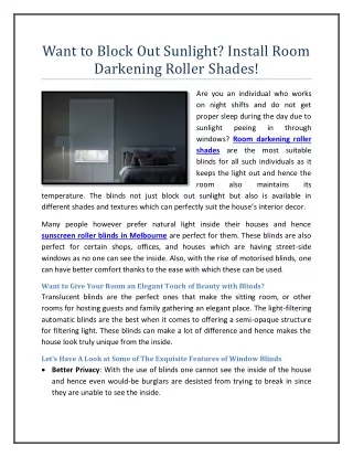 Want to Block Out Sunlight- Install Room Darkening Roller Shades!