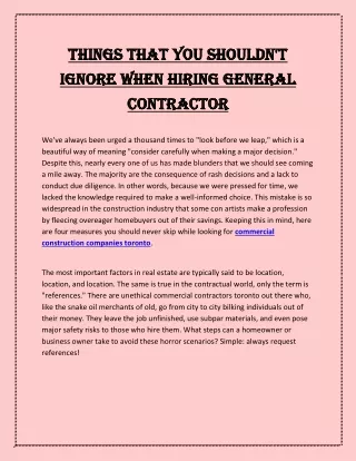 Things That You Shouldn't Ignore When Hiring General Contractor