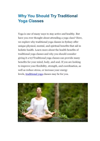 Why You Should Try Traditional Yoga Classes Sydney