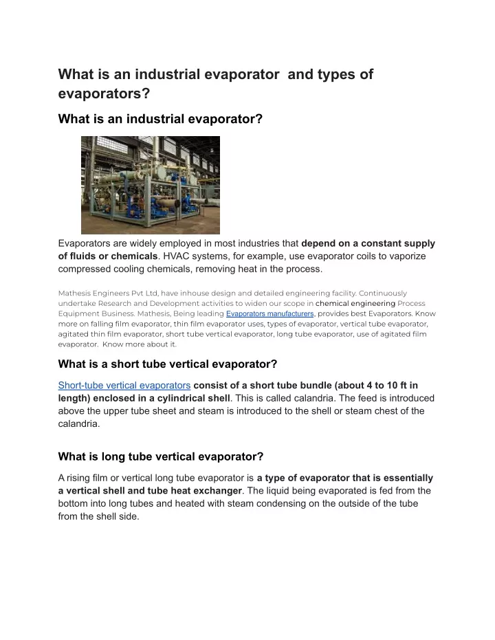 what is an industrial evaporator and types