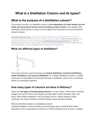 what is a distillation column and its types
