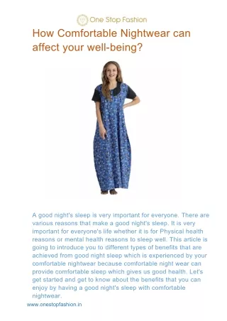 How Comfortable Nightwear can affect your well-being?