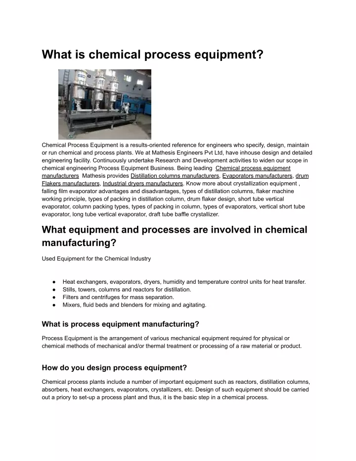what is chemical process equipment