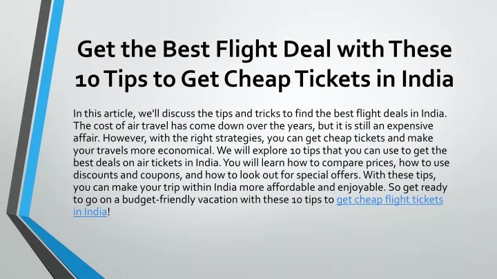 get the best flight deal with these 10 tips to get cheap tickets in india