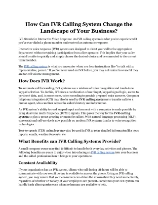 how can ivr calling system change the landscape