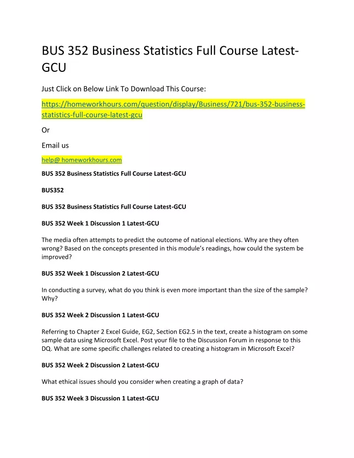 bus 352 business statistics full course latest gcu