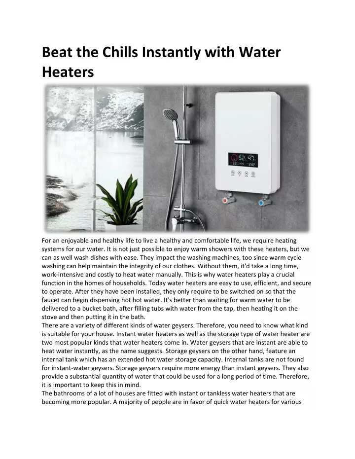 beat the chills instantly with water heaters