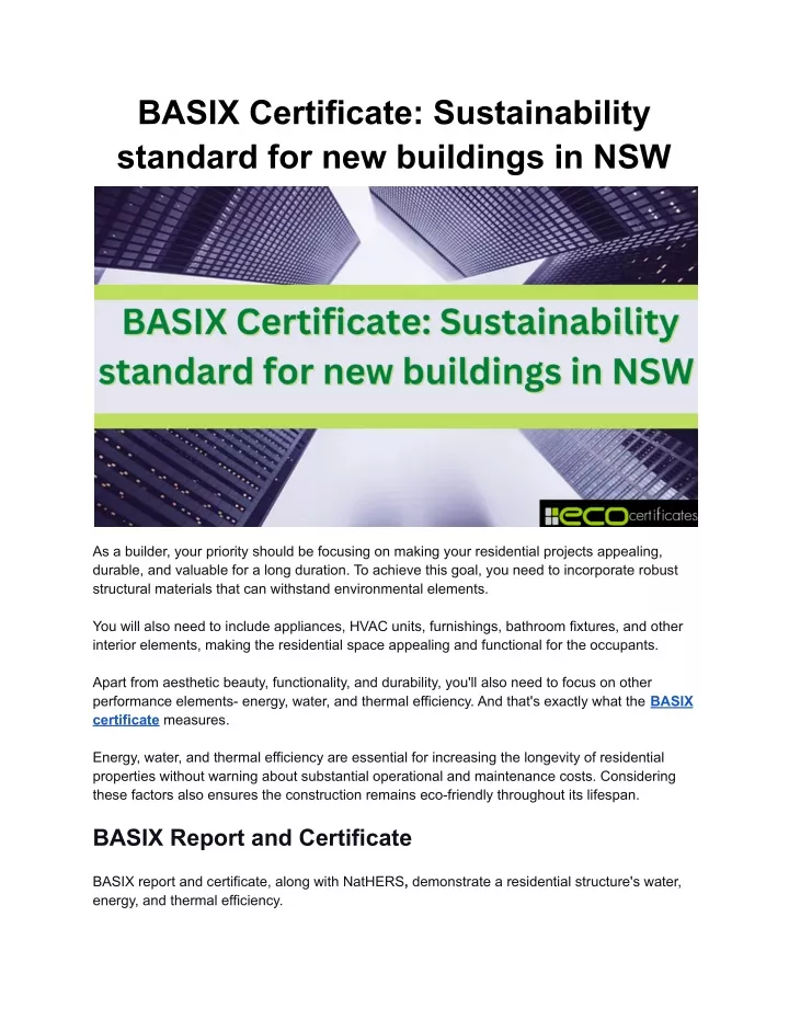 basix certificate sustainability standard